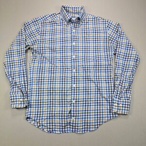 Peter Millar Mens Button Down Shirt Plaid Check Blue Brown Size S Long Sleeve